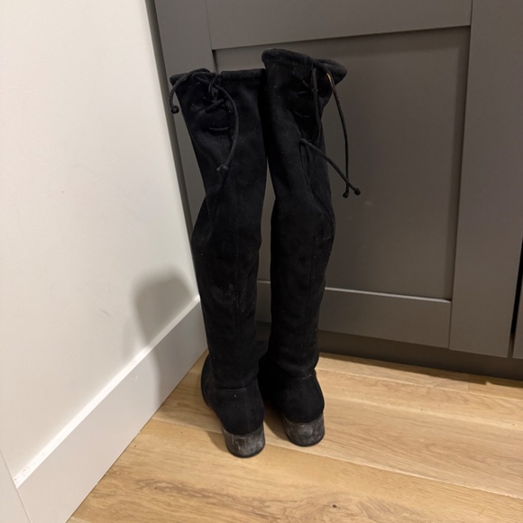 ZARA Knee Length Faux Suede Flat Boots - Picture 3 of 3